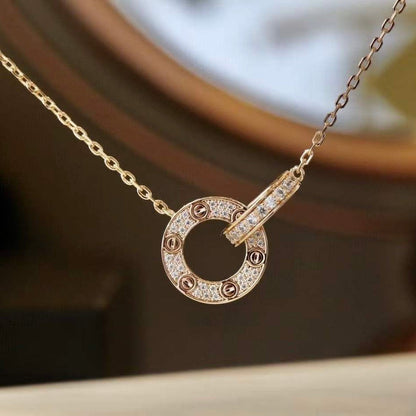 [LORA]LOVE 7.6MM NECKLACE ROSE GOLD AND SILVER  FULL DIAMOND