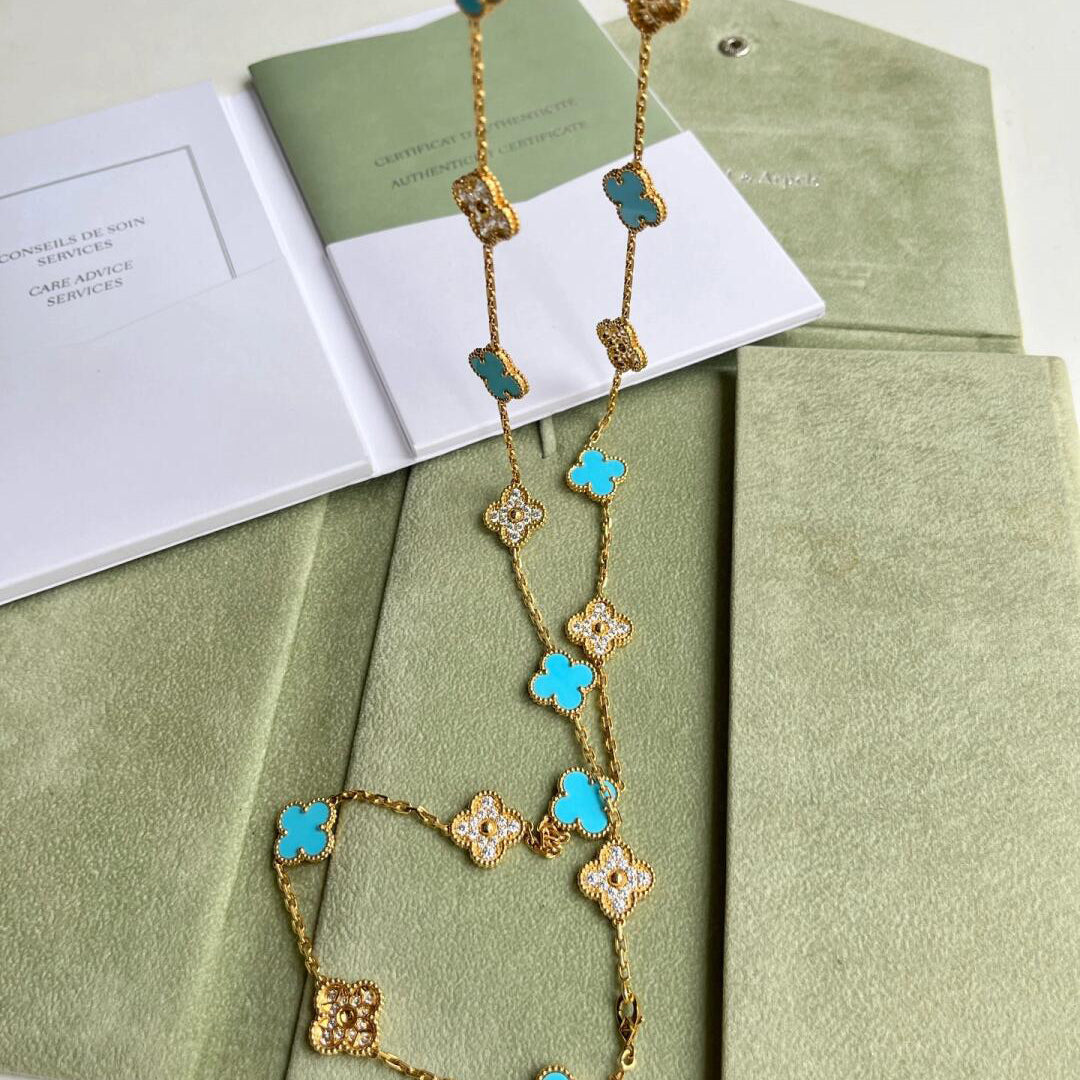 [Lora]CLOVER 20 MOTIFS TURQUOISE DIAMOND NECKLACE