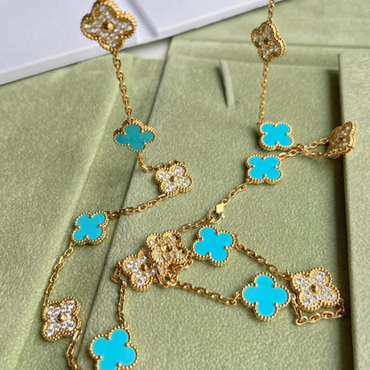 [Lora]CLOVER 20 MOTIFS TURQUOISE DIAMOND NECKLACE