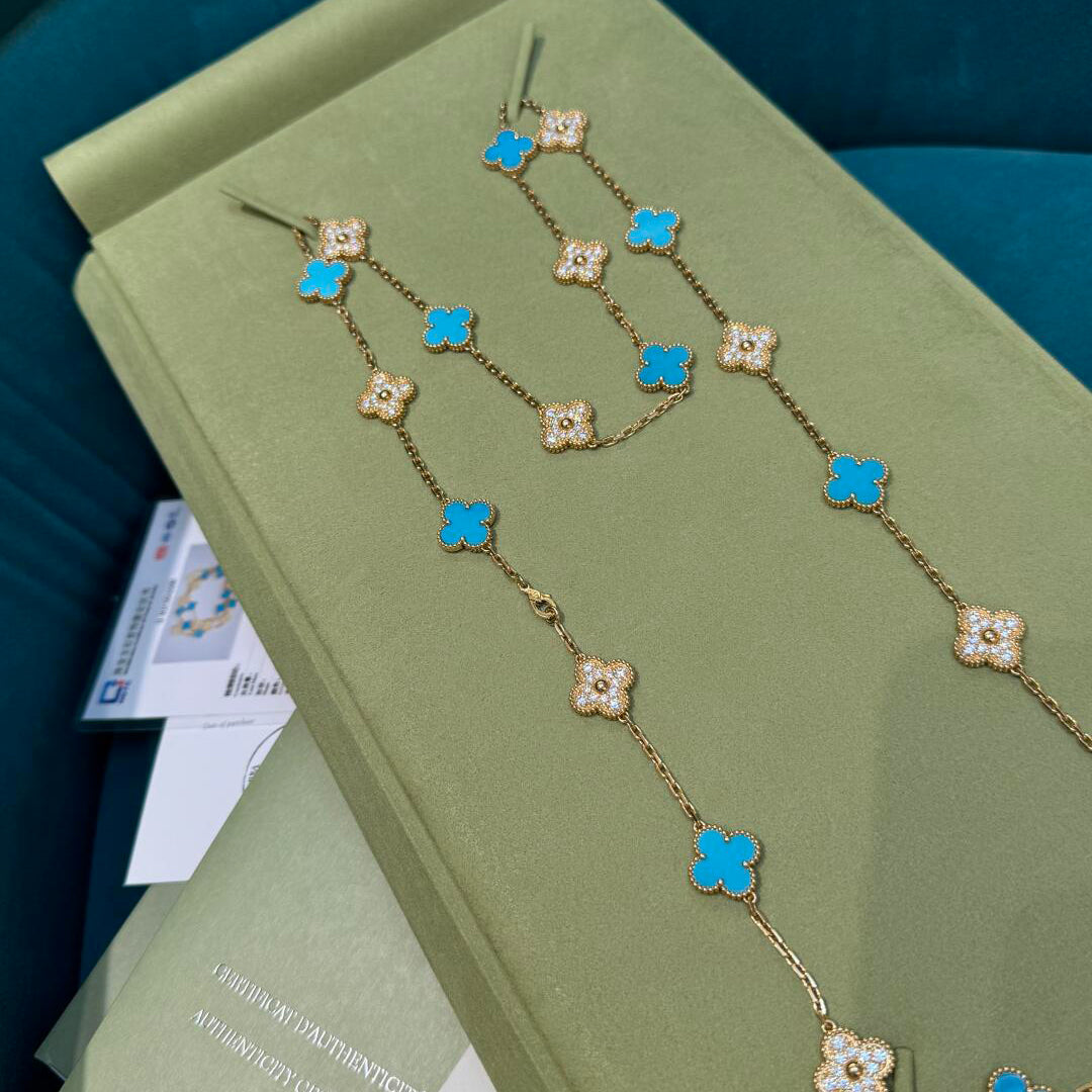 [Lora]CLOVER 20 MOTIFS TURQUOISE DIAMOND NECKLACE