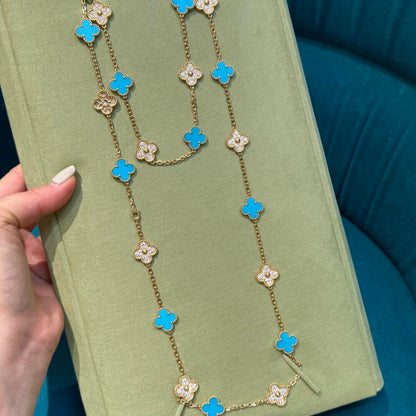[Lora]CLOVER 20 MOTIFS TURQUOISE DIAMOND NECKLACE