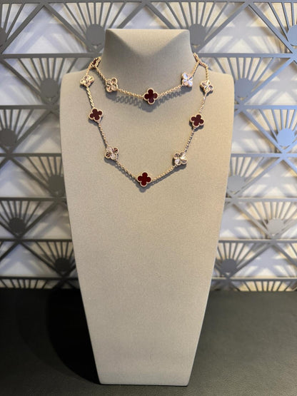 [Lora]CLOVER 20 MOTIFS LASER CARNELIAN NECKLACE