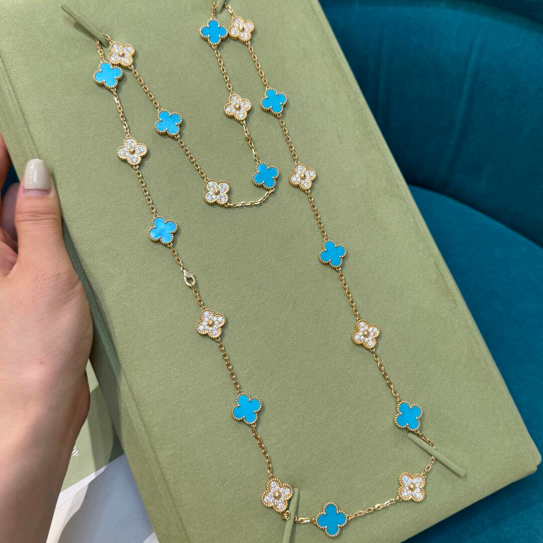 [Lora]CLOVER 20 MOTIFS TURQUOISE DIAMOND NECKLACE