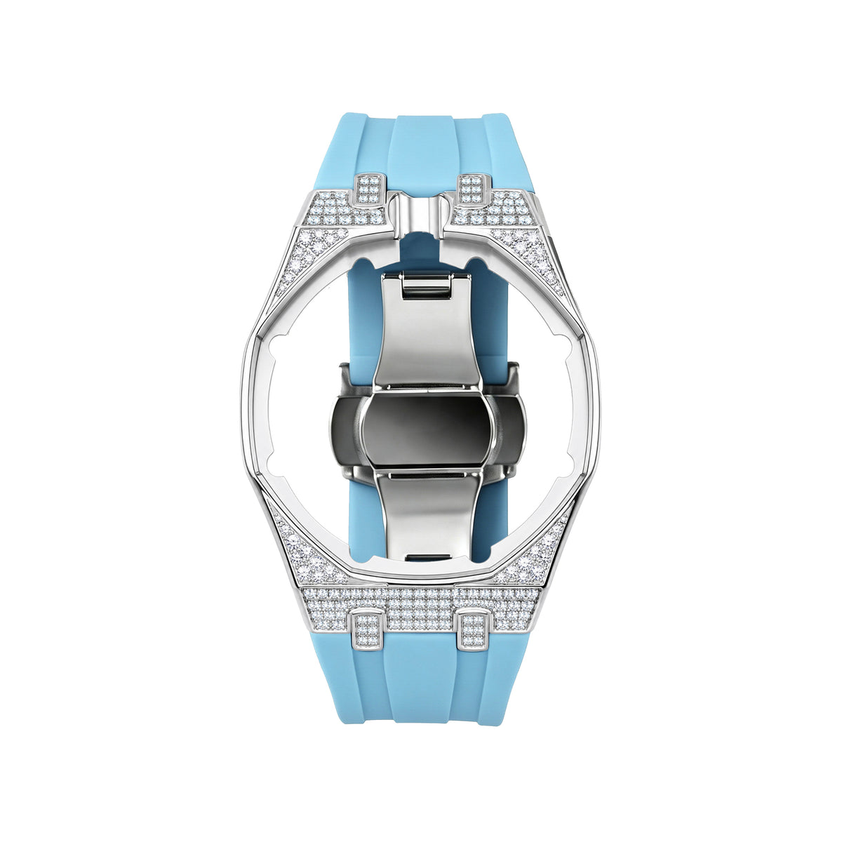 Strap For Ap Swatch Royal Oak Pop Exclusive Steel Case With Diamond(Moissanite) & Silicone Strap