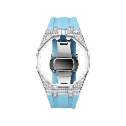 Strap For Ap Swatch Royal Oak Pop Exclusive Steel Case With Diamond(Moissanite) & Silicone Strap