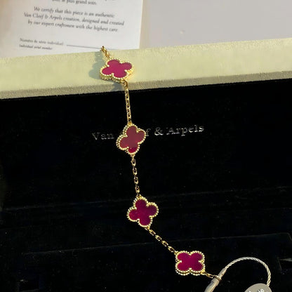 [Lora]NEW CLOVER 5 MOTIFS PINK ENAMEL BRACELET
