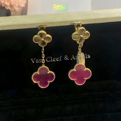 [Lora]NEW CLOVER 2 MOTIF PINK ENAMEL EARRINGS
