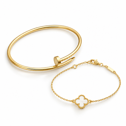 [Lora] Clover White Mother-of-Pearl & JUSTE Bracelet Stack Set
