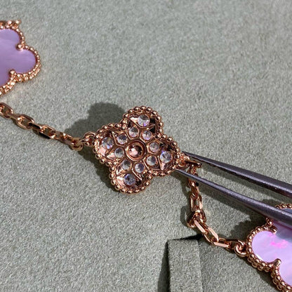 [Lora]CLOVER 10 MOTIFS DIAMOND PINK MOP NECKLACE