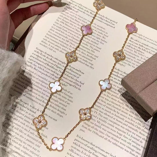 [LORA]CLOVER 20 MOTIFS DIAMOND PINK MOP NECKLACE