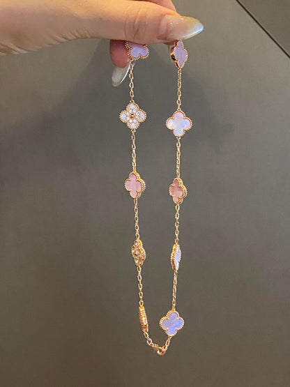[LORA]CLOVER 10 MOTIFS DIAMOND PINK MOP NECKLACE