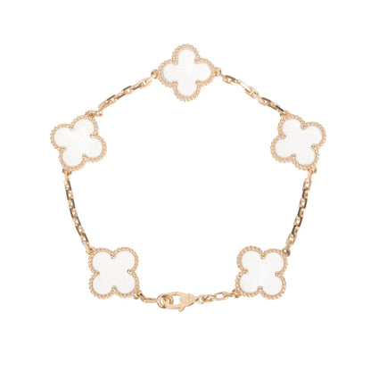 [LORA]CLOVER 5 MOTIF ROCK CRYSTAL PINK GOLD BRACELET