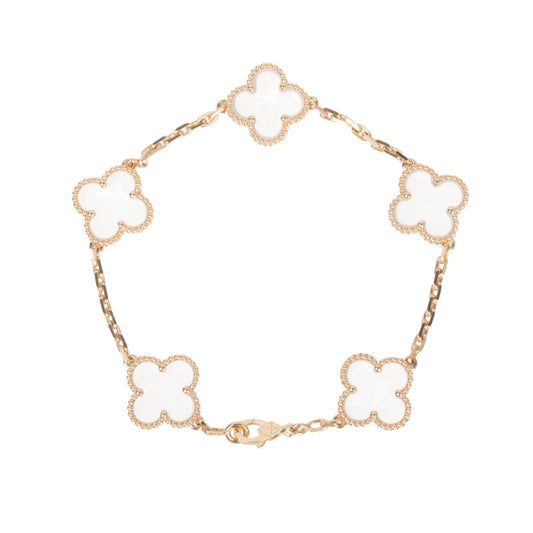 [LORA]CLOVER 5 MOTIF ROCK CRYSTAL PINK GOLD BRACELET