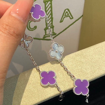 [LORA]CLOVER  5 MOTIFS  PURPLE VIOLET BRACELET SILVER