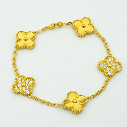 [LORA]CLOVER BRACELET 5 MOTIFS GOLD DIAMOND