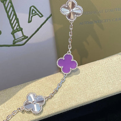 [LORA]CLOVER  5 MOTIFS  PURPLE VIOLET BRACELET SILVER