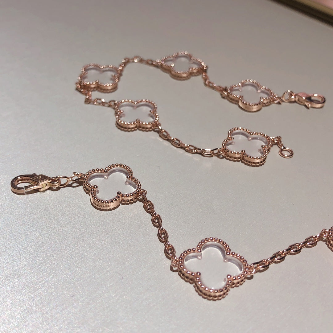 [LORA]CLOVER 5 MOTIF ROCK CRYSTAL BRACELET