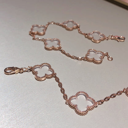 [LORA]CLOVER 5 MOTIF ROCK CRYSTAL PINK GOLD BRACELET