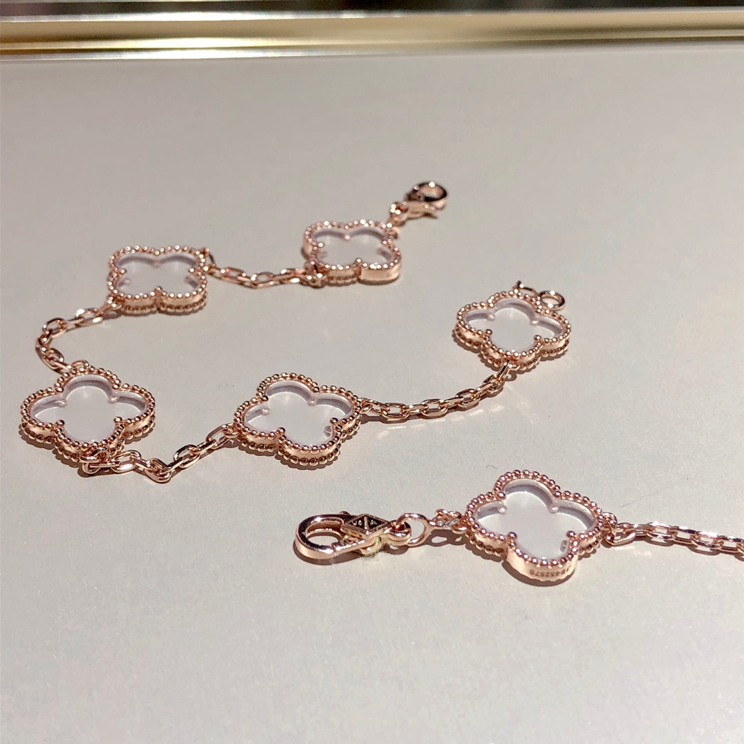 [LORA]CLOVER 5 MOTIF ROCK CRYSTAL BRACELET