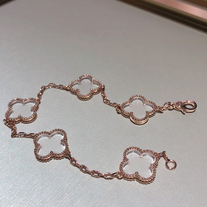 [LORA]CLOVER 5 MOTIF ROCK CRYSTAL PINK GOLD BRACELET