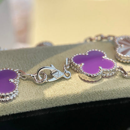 [LORA]CLOVER  5 MOTIFS  PURPLE VIOLET BRACELET SILVER