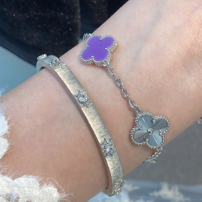 [LORA]CLOVER  5 MOTIFS  PURPLE VIOLET BRACELET SILVER