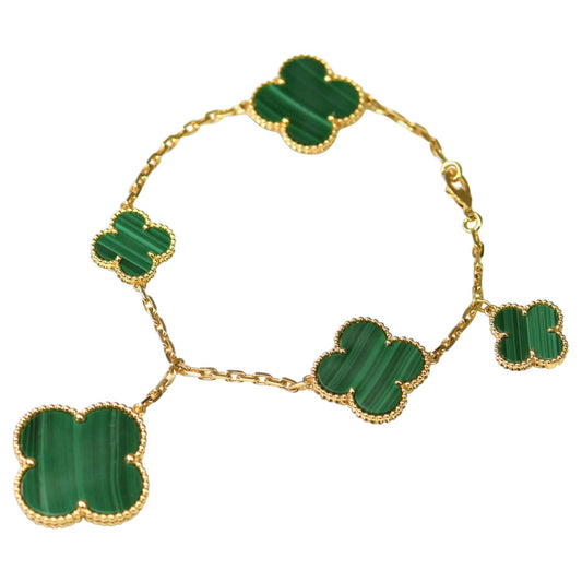 [Lora]MAGIC CLOVER MALACHITE GOLD BRACELET 5 MOTIFS