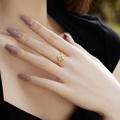 [LORA]Hollow Design Four-Leaf Clover Flower Shape Ring