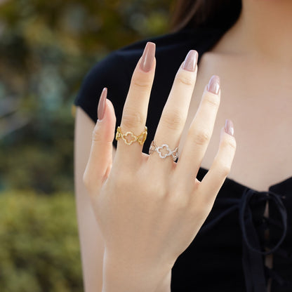[LORA]Hollow Design Four-Leaf Clover Flower Shape Ring