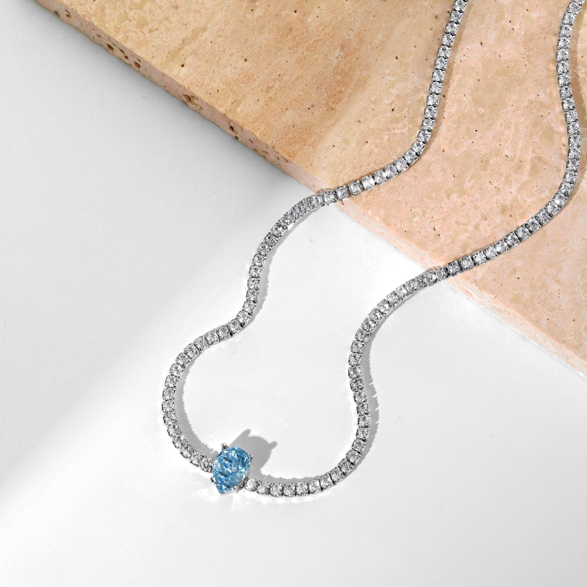 [LORA]1.0 carat Unique Pear Cut Tennis Necklace