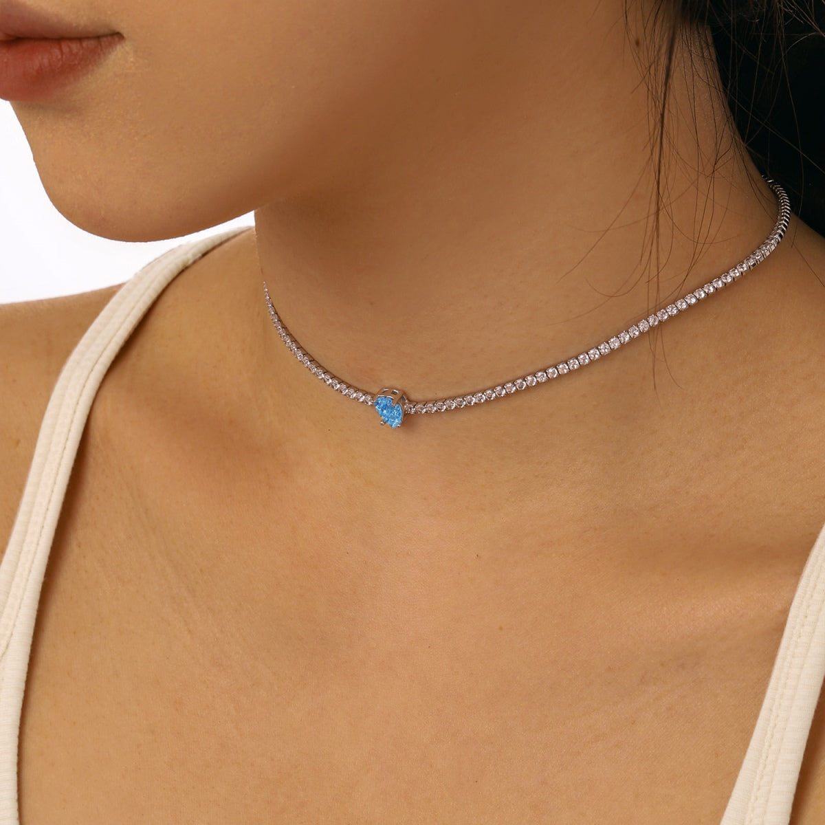[LORA]1.0 carat Unique Pear Cut Tennis Necklace