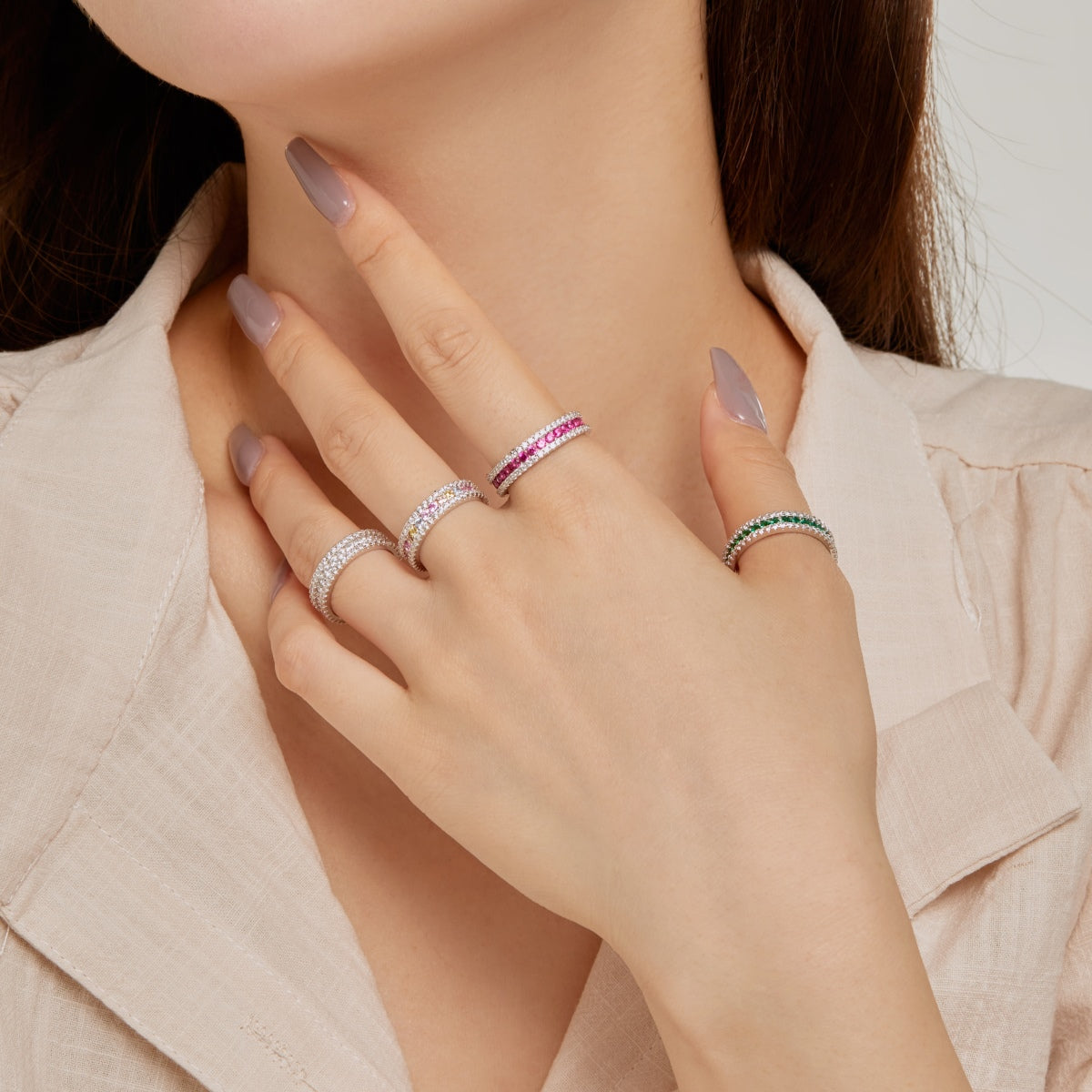 [LORA]Delicate Colorful Round Cut Daily Ring