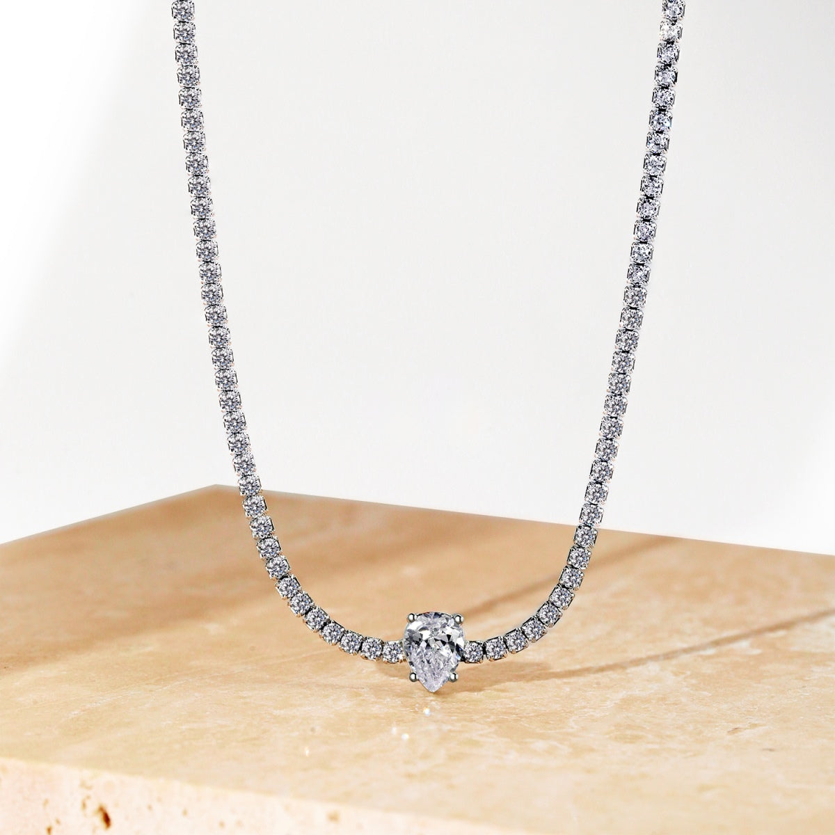 [LORA]1.0 carat Unique Pear Cut Tennis Necklace