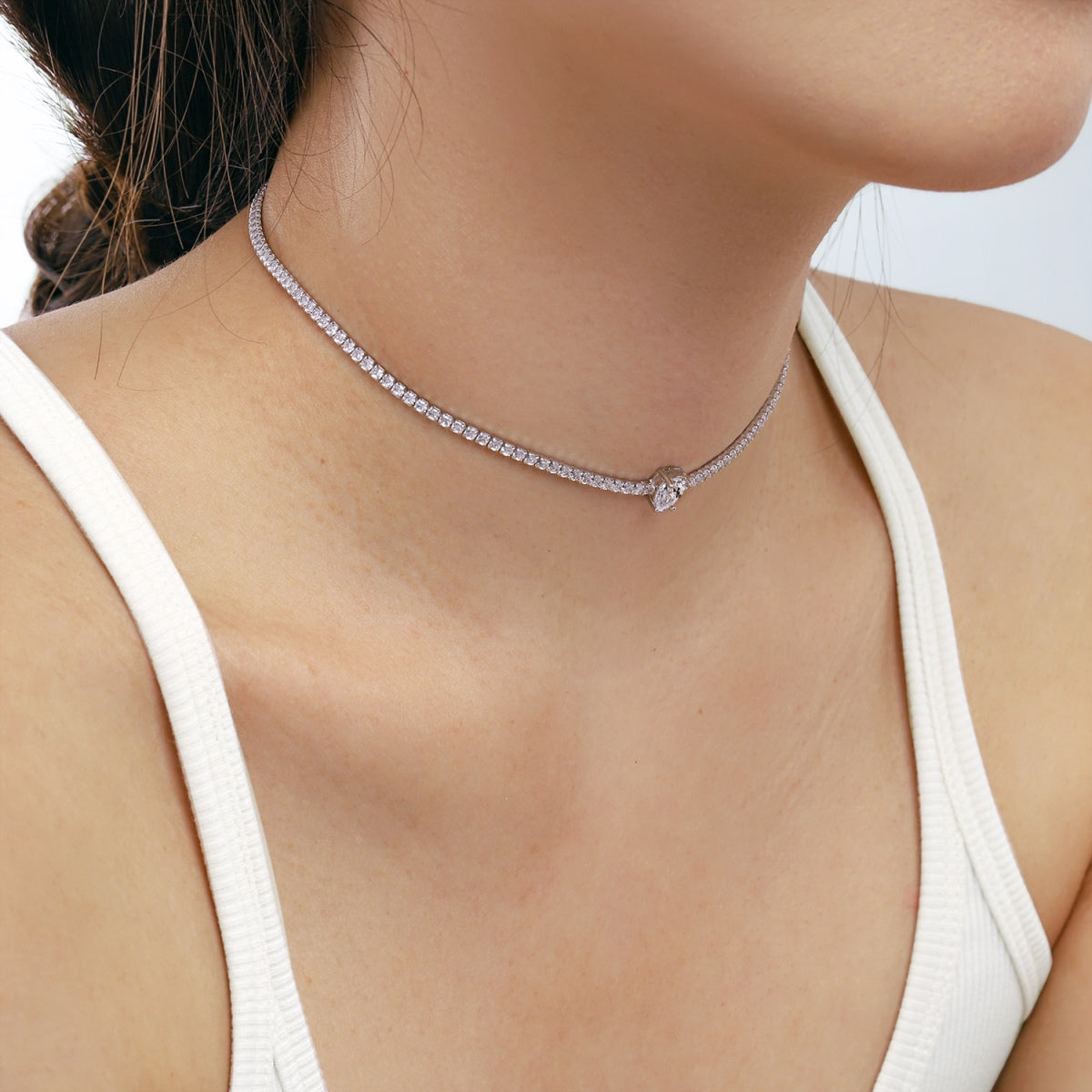 [LORA]1.0 carat Unique Pear Cut Tennis Necklace