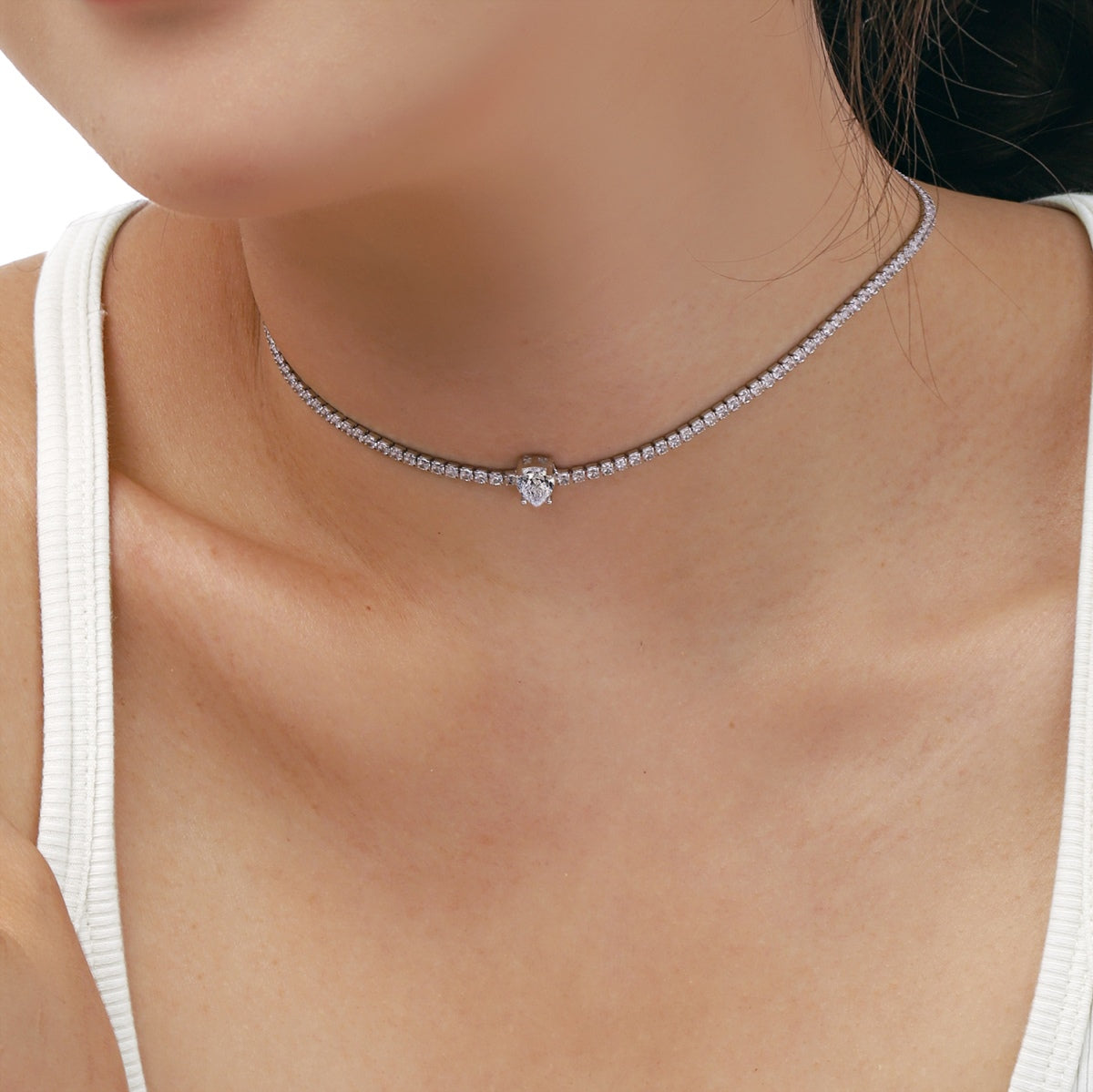 [LORA]1.0 carat Unique Pear Cut Tennis Necklace