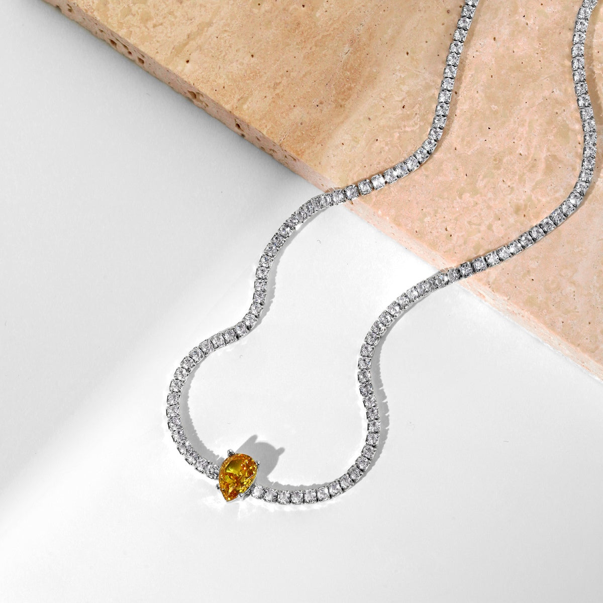 [LORA]1.0 carat Unique Pear Cut Tennis Necklace