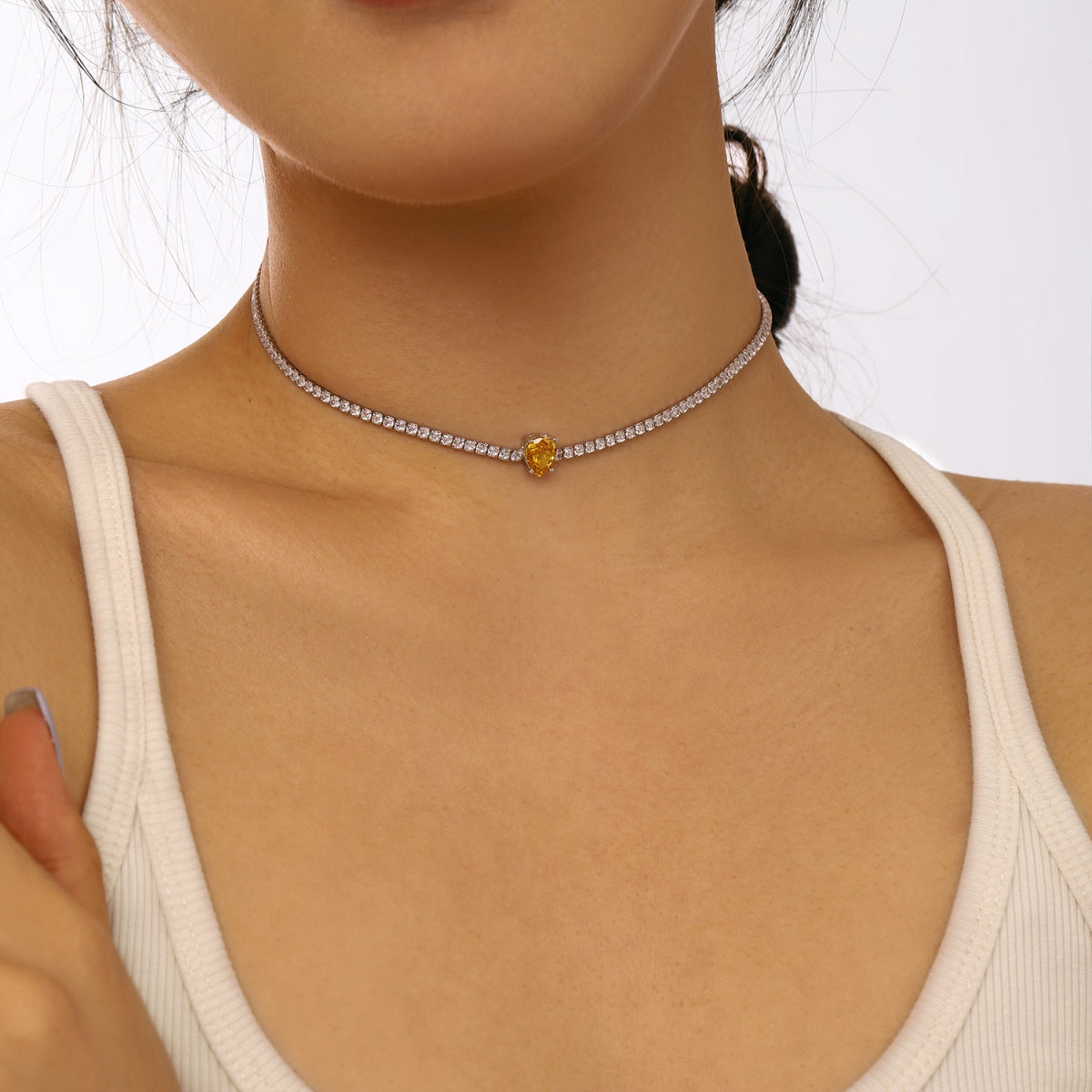 [LORA]1.0 carat Unique Pear Cut Tennis Necklace