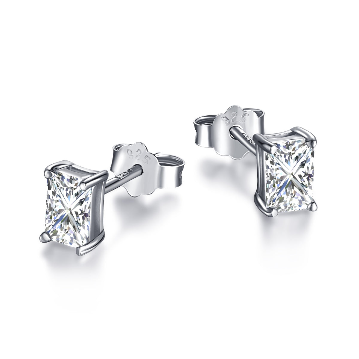 [LORA]Stylish Shiny Rectangular Center Stone Stud Earrings