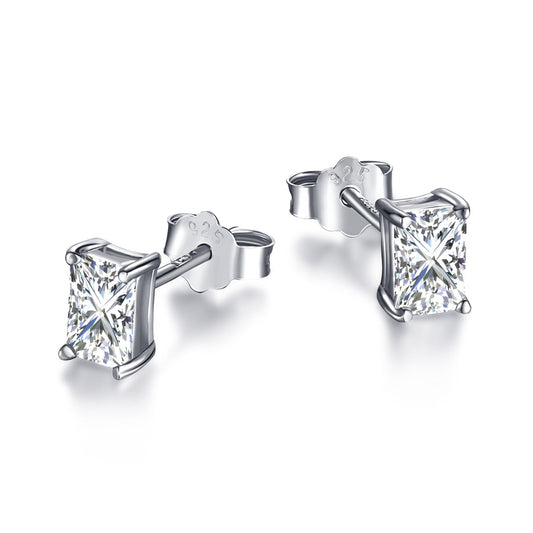 [LORA]Stylish Shiny Rectangular Center Stone Stud Earrings