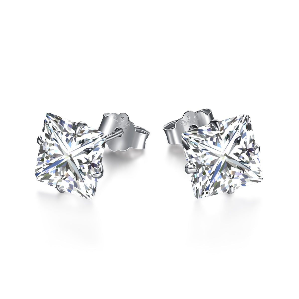 [LORA]Stylish Shiny Square Center Stone Stud Earrings