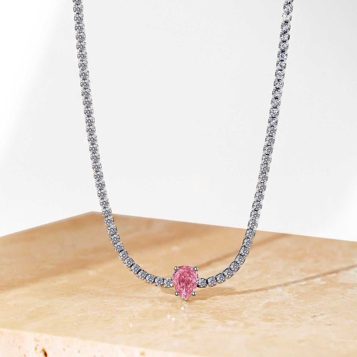 [LORA]1.0 carat Unique Pear Cut Tennis Necklace
