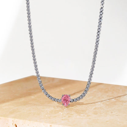 [LORA]1.0 carat Unique Pear Cut Tennis Necklace