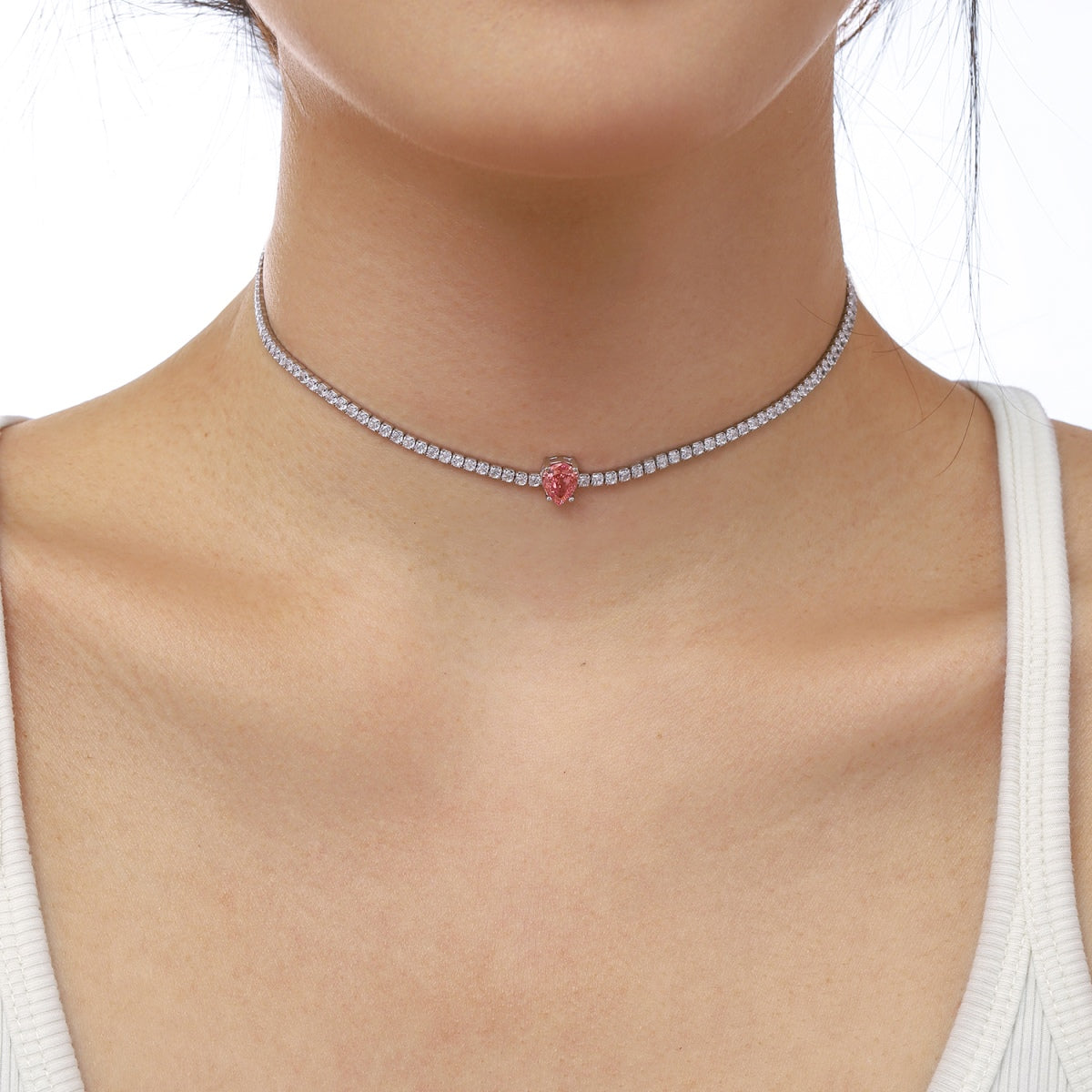 [LORA]1.0 carat Unique Pear Cut Tennis Necklace