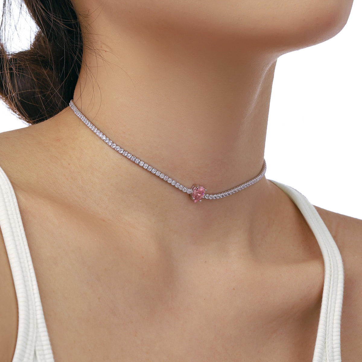 [LORA]1.0 carat Unique Pear Cut Tennis Necklace