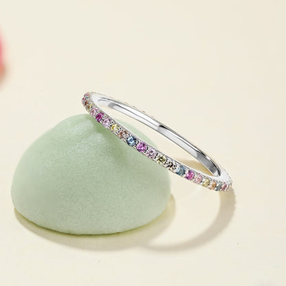 [LORA]Ornate Colorful Round Cut Tennis Ring