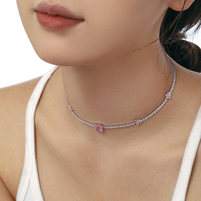 [LORA]Dazzling Pink Heart Flower Necklace