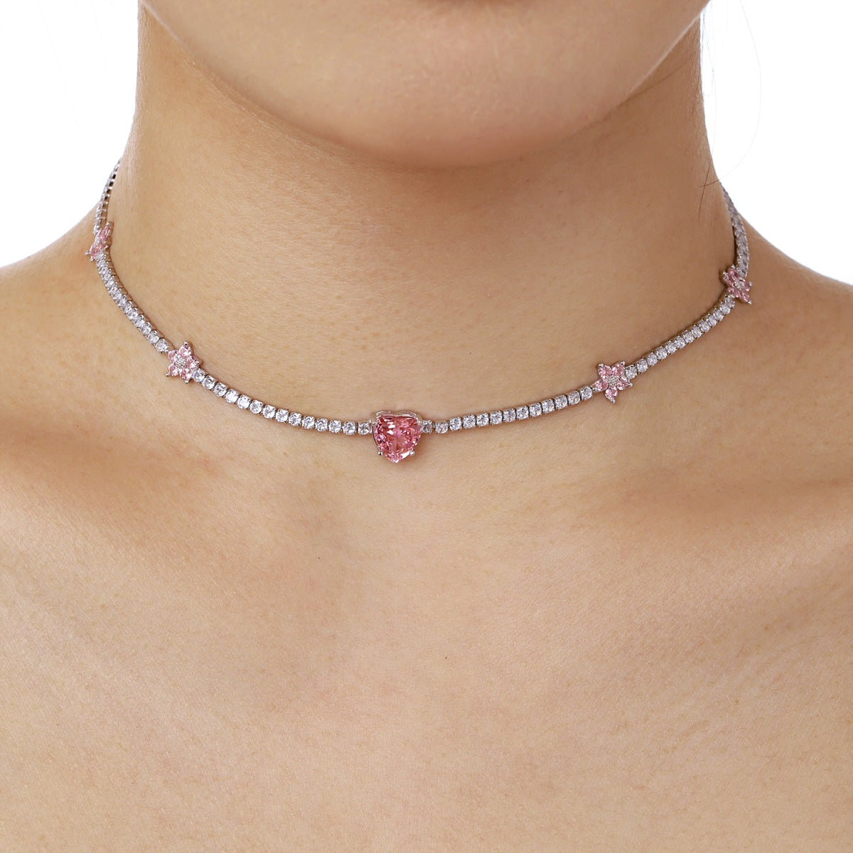 [LORA]Dazzling Pink Heart Flower Necklace