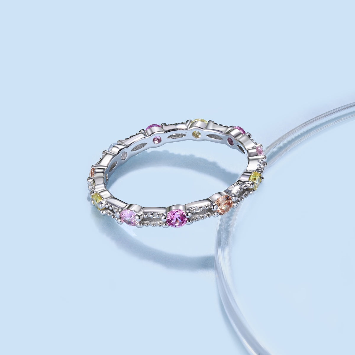 [LORA]Sparkling Colorful Round Cut Tennis Ring