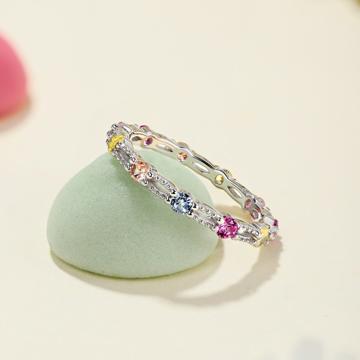 [LORA]Sparkling Colorful Round Cut Tennis Ring