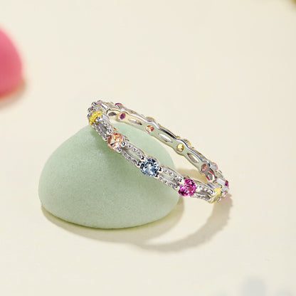 [LORA]Sparkling Colorful Round Cut Tennis Ring